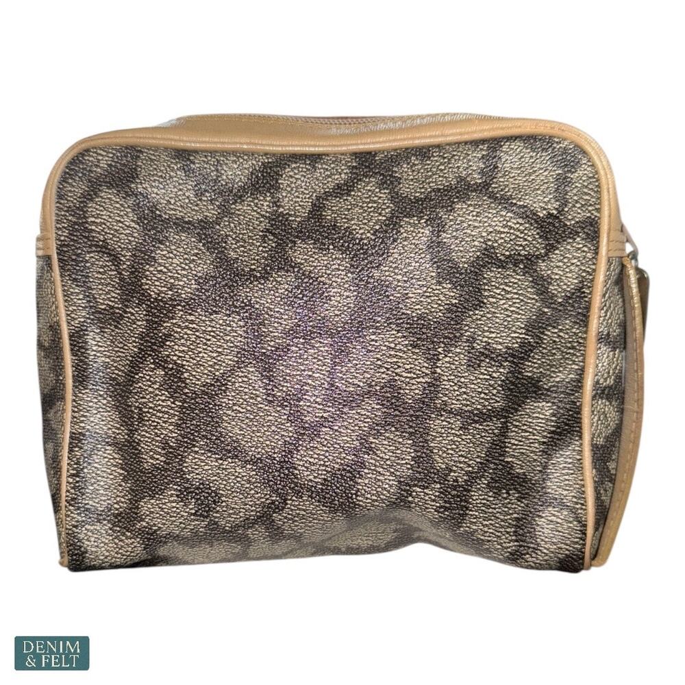 Yves Saint Laurent Monogram Giraffe Print Canvas Clutch Makeup Bag Beige Gray - Picture 3 of 12